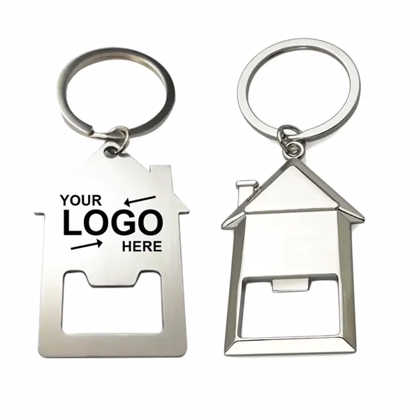 Custom House Shaped Zinc Alloy Bottle Opener & Keychain — Silver Promotional Bar Tool