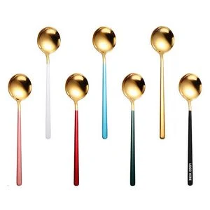 7.67 Inch Dual Color Golden Spoon With Round Head 1