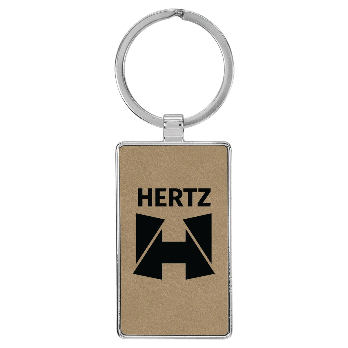 Light Brown Leatherette/Metal Rectangle Keychain 1