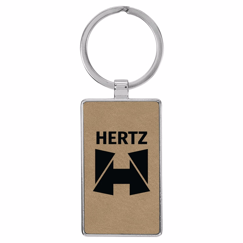 Light Brown Leatherette/Metal Rectangle Keychain