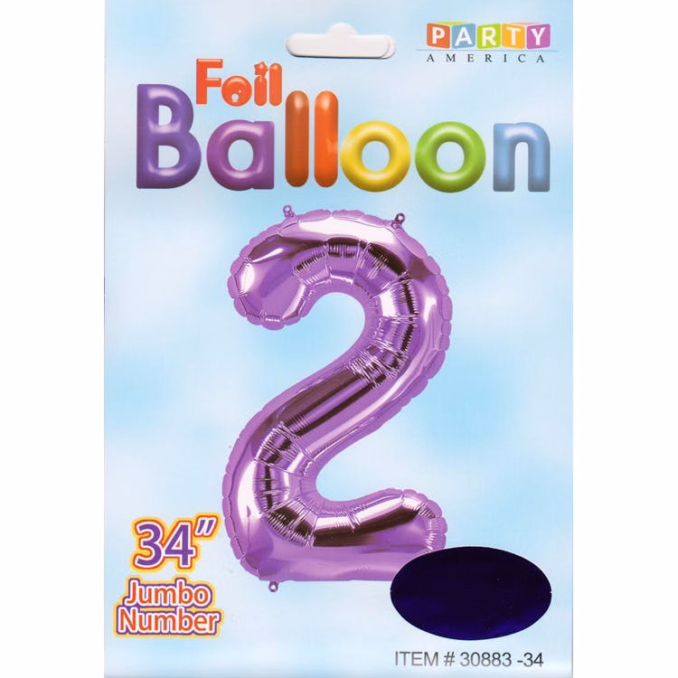 Mylar Number 2 Balloons - Purple 34"