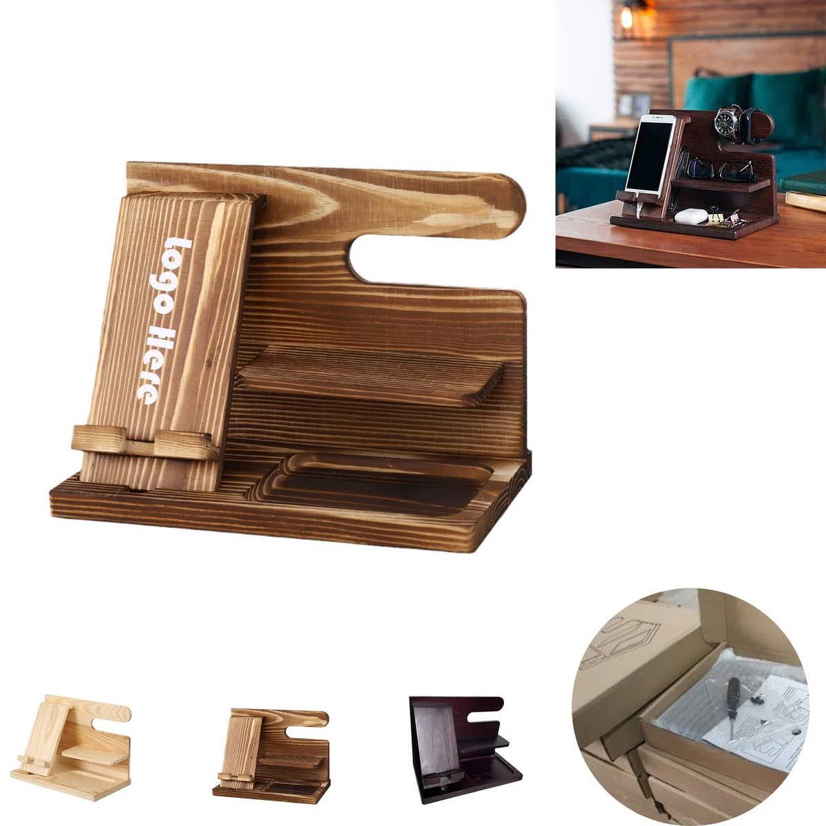 Detachable and Assembled Wooden Phone Stand and Storage Rack 1