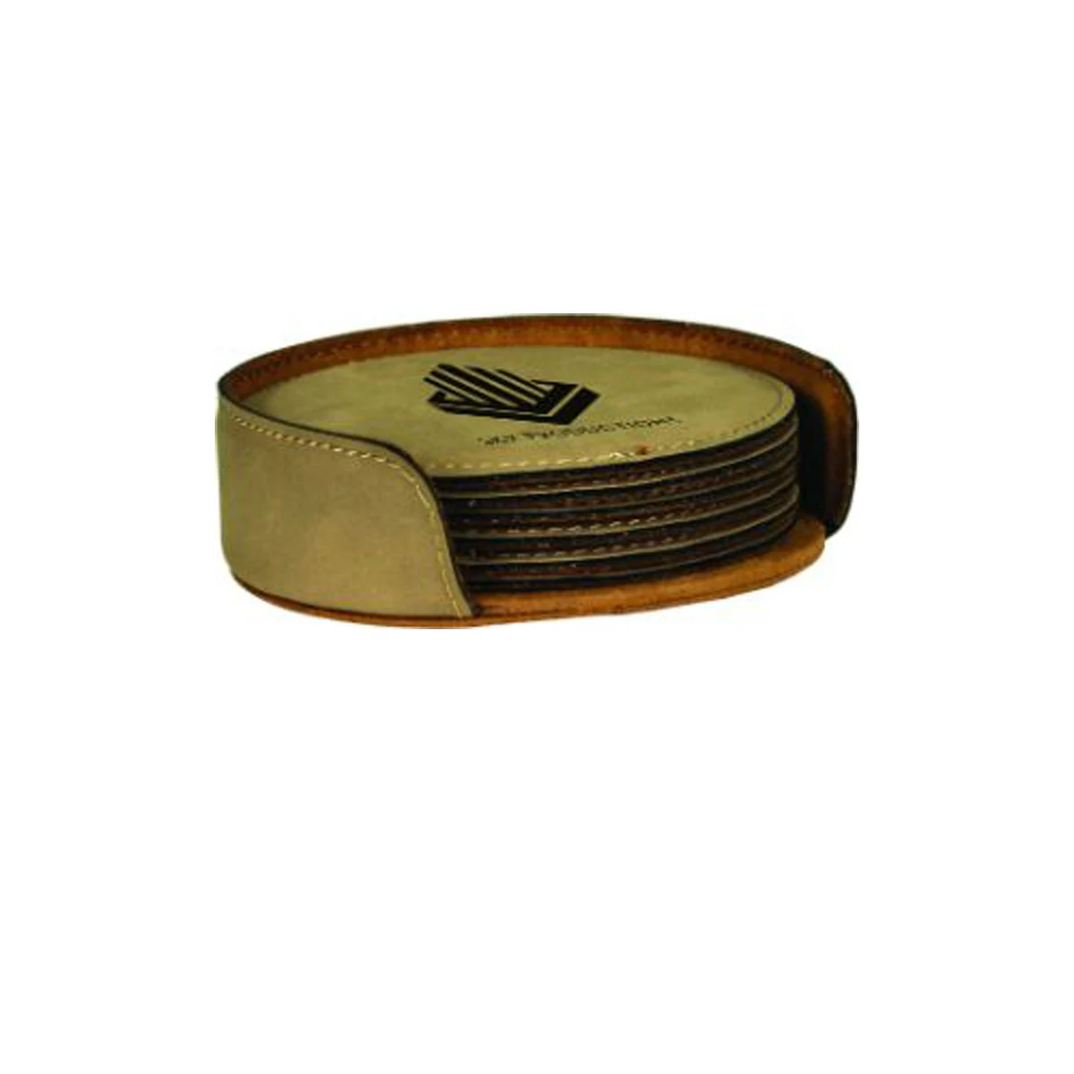 Light Brown Round Leatherette 6-Coaster Set 1