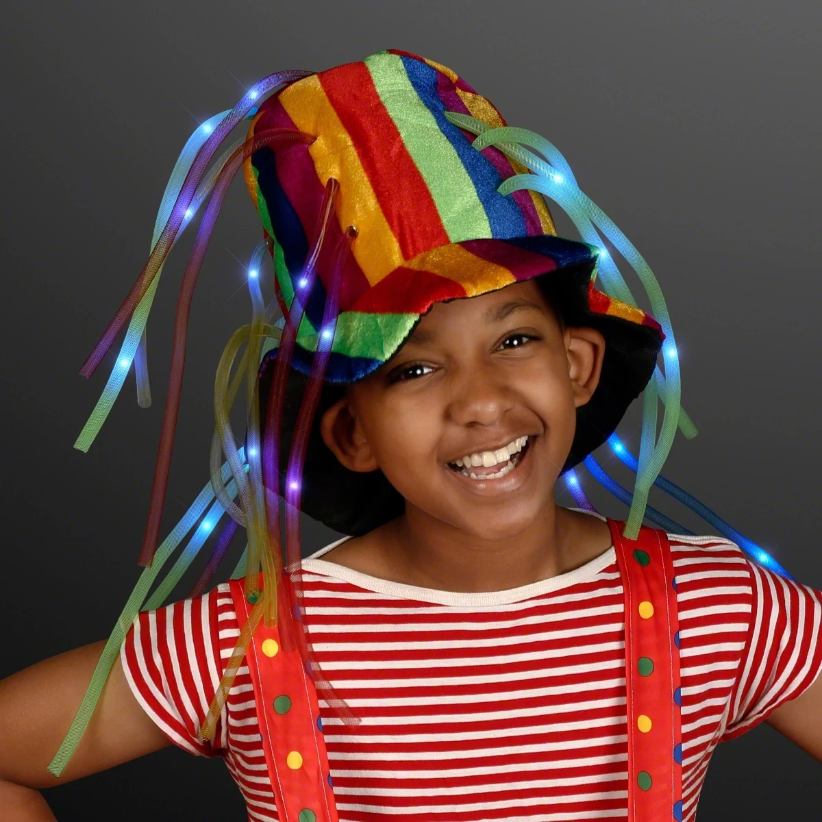Funny clown top hat with lights and noodle hair 1
