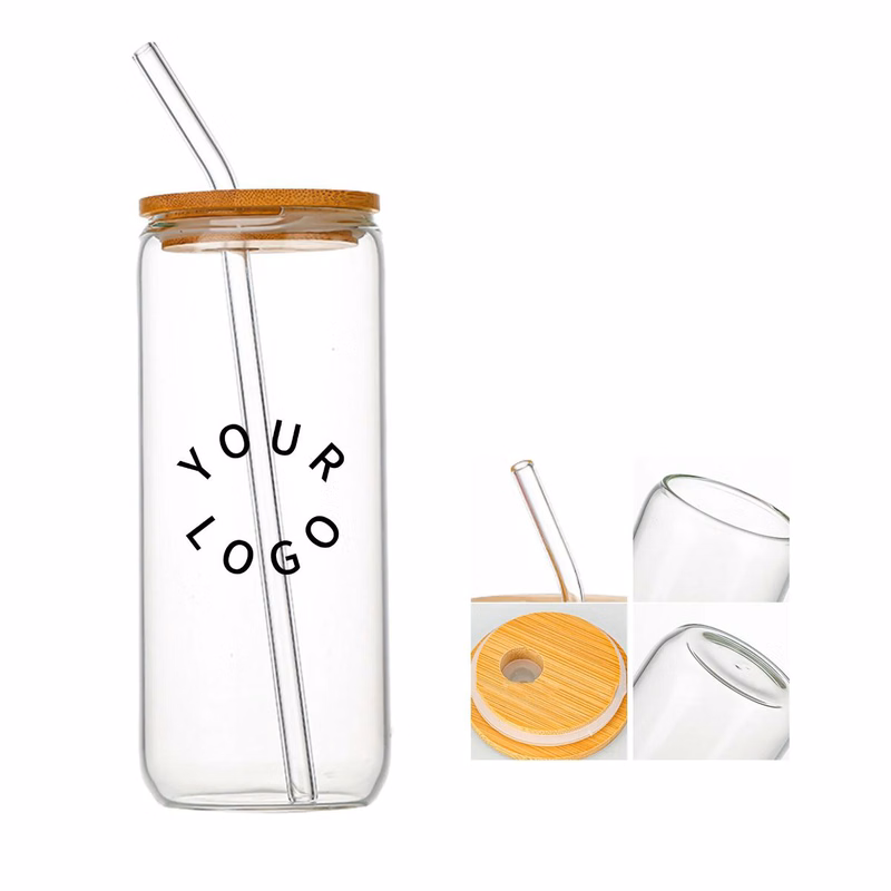 Customizable 16oz Glass Tumbler with Lid and Straw
