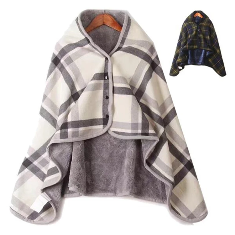 Fleece Wearable Blanket Poncho Throw With Buttons 1