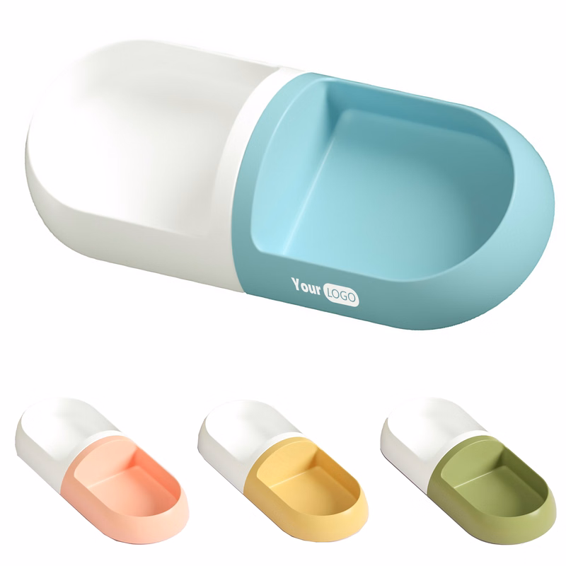 Plastic Capsule Shaped Splicing Pet Double Bowl