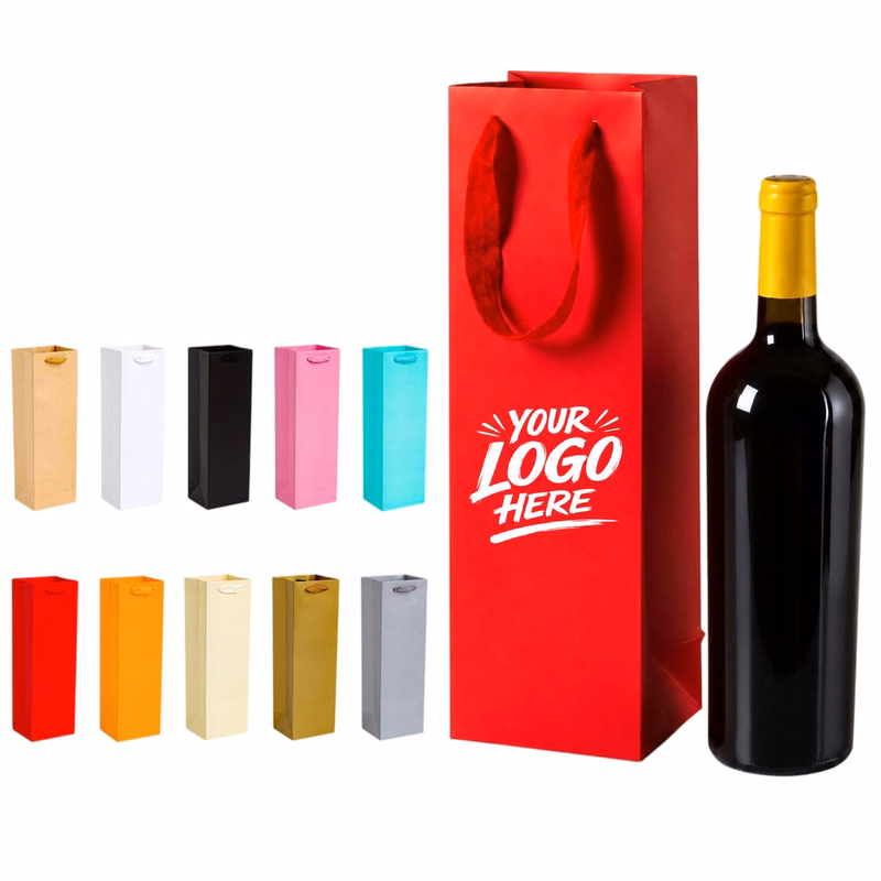 Cardstock Single Bottle Wine Bag With Rope Handles