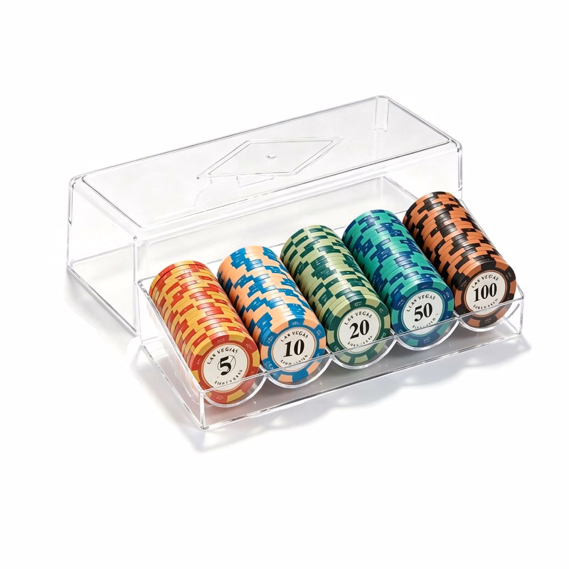 100 Pcs Clay Casino Poker Chips In Acrylic Case