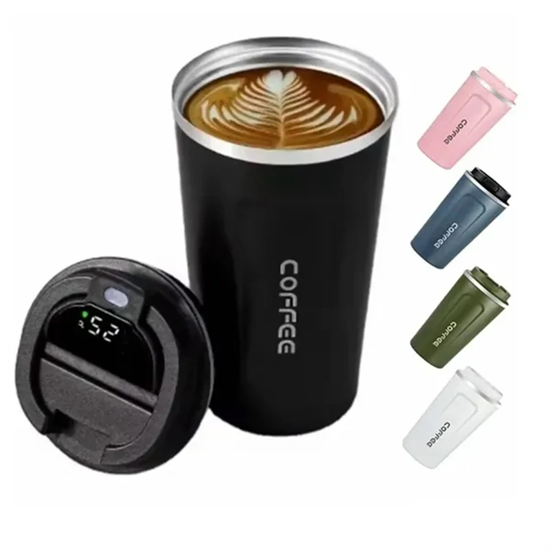Lanyard Coffee Vacuum Cup With Smart Temperature Display Lid 1