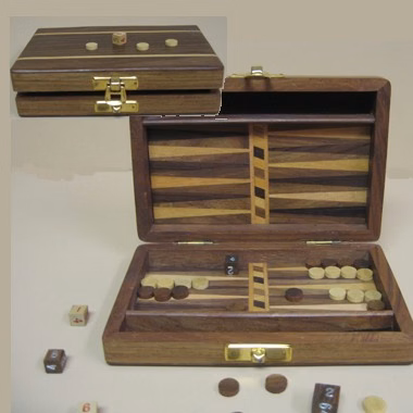 Inlaid Teakwood Travel Backgammon