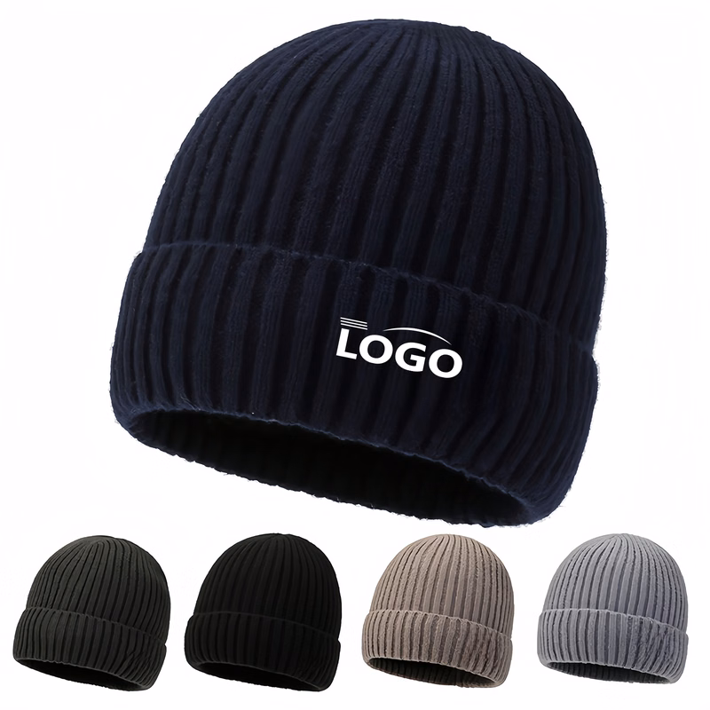 Men's Winter Knit Beanie with Plush Lining