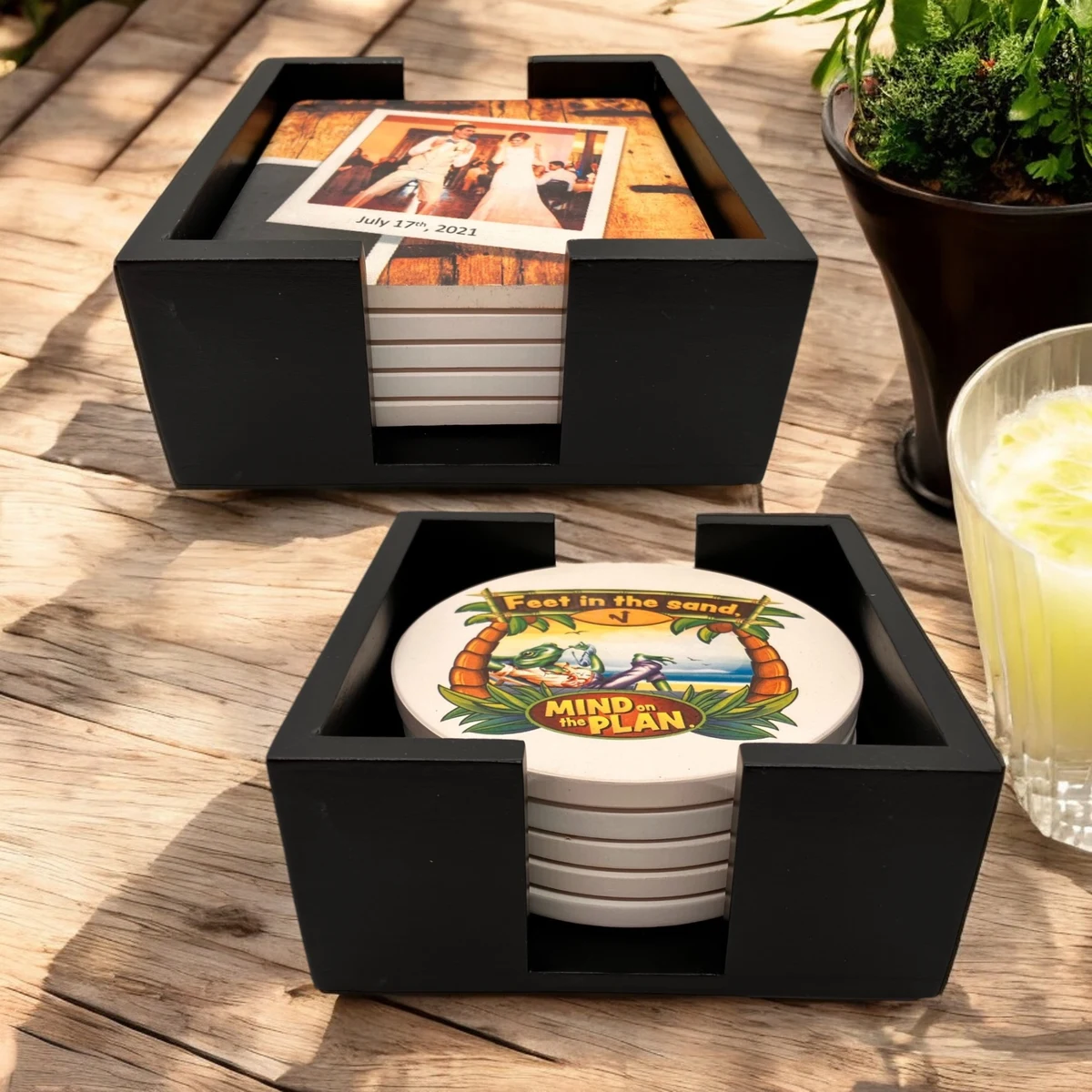 Black Wooden 5 Coaster Holder Sets 1