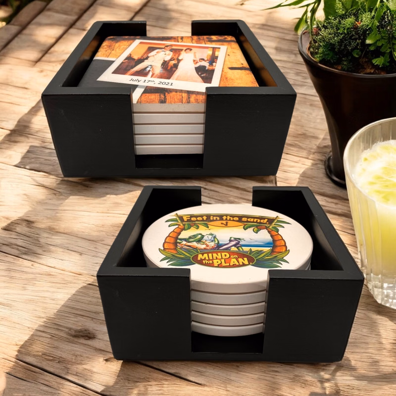 Black Wooden 5 Coaster Holder Sets