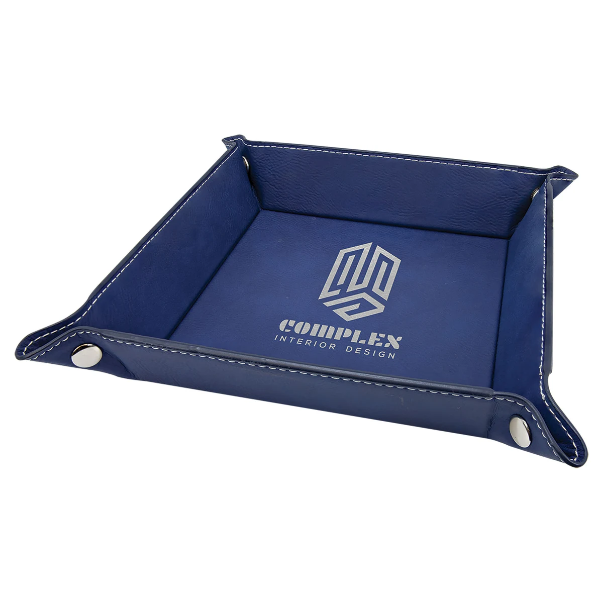 6" x 6" Blue/Silver Leatherette Snap Up Tray with Silver Snaps 1