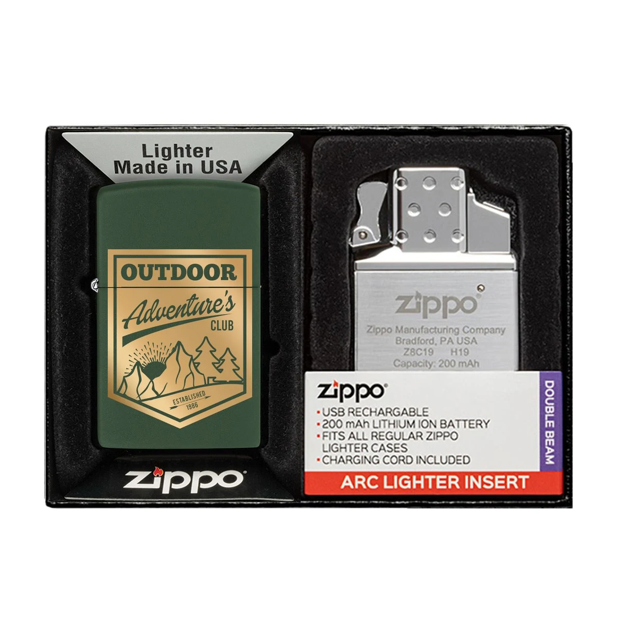 Matte Zippo® Lighter & Rechargeable Electric Lighter Insert Gift Set 1
