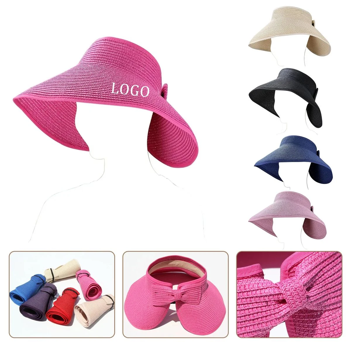 Summer Bow Tie Straw Visor Sun Hat 1