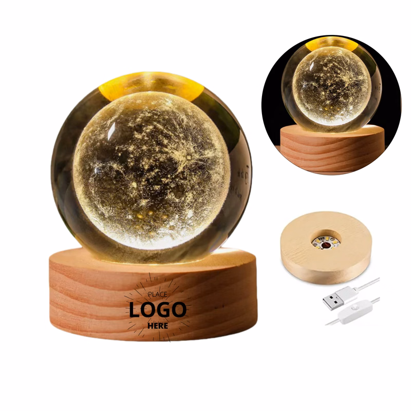 Crystal Globe LED Night Light with Wooden Base