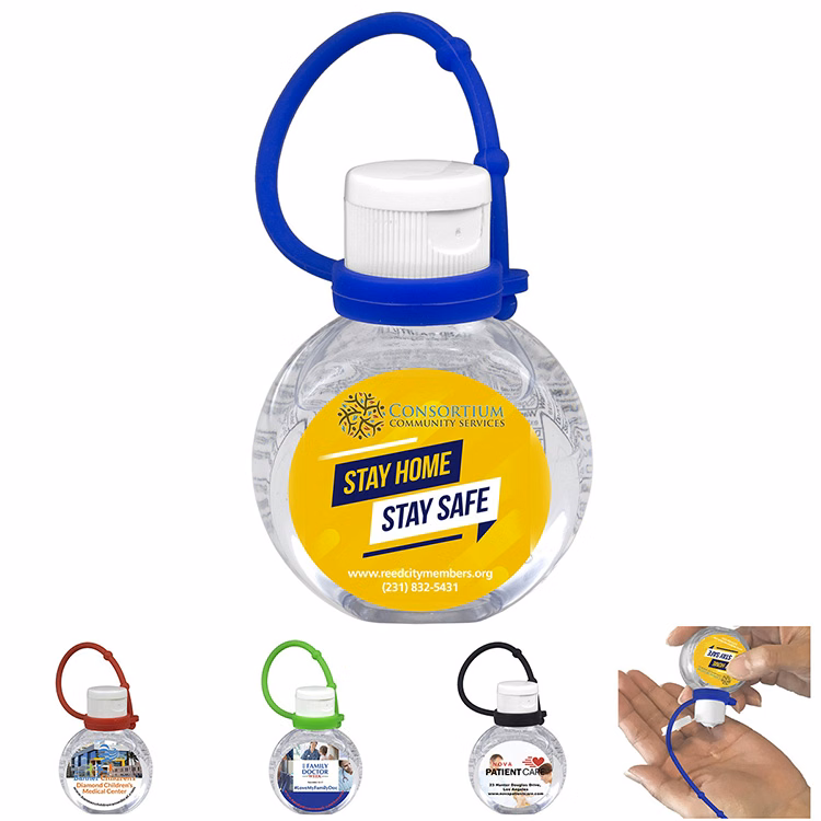 "Santiago" 1 oz.Hand Sanitizer Antibacterial Gel with Adjustable Silicone Carry Strap- Full Color