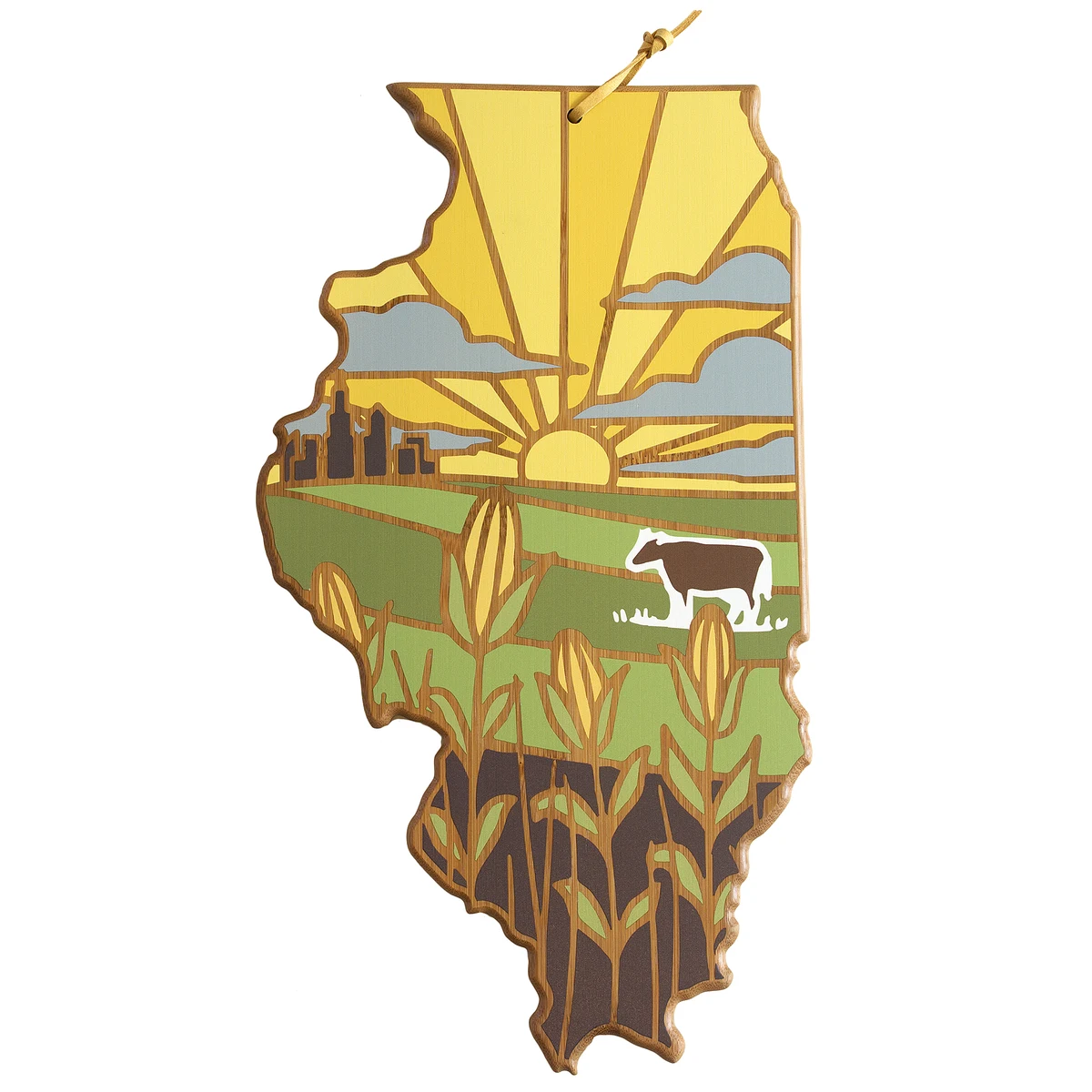 Illinois State Shaped Serving and Cutting Board with Artwork by Summer Stokes 1