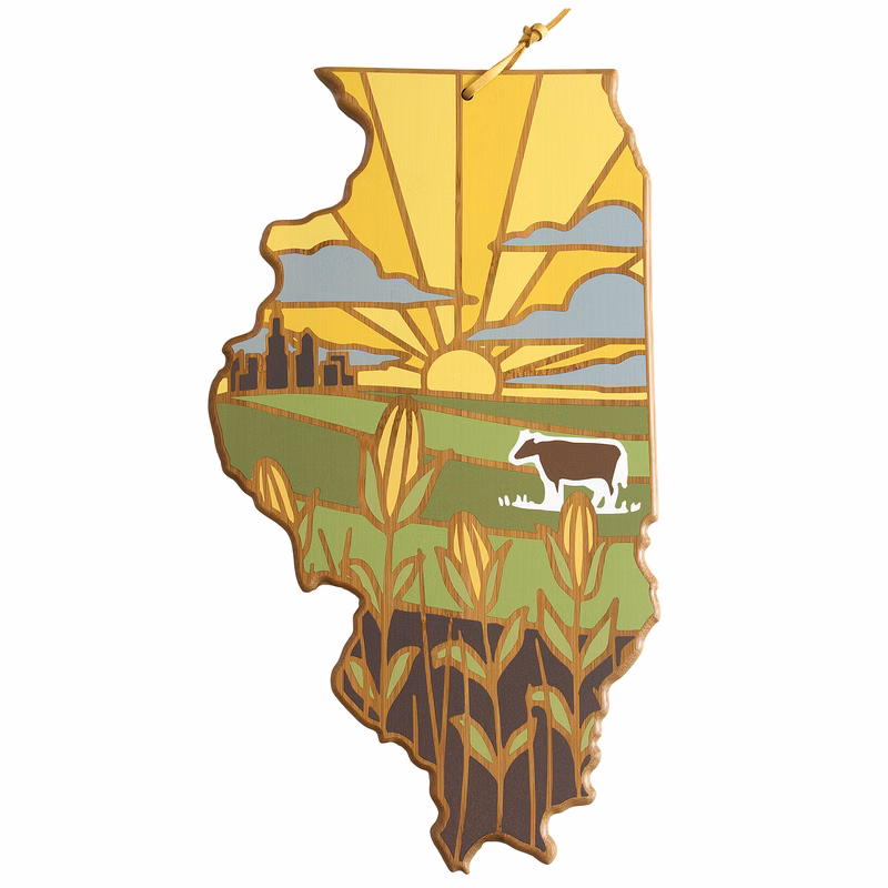 Illinois State Shaped Serving and Cutting Board with Artwork by Summer Stokes