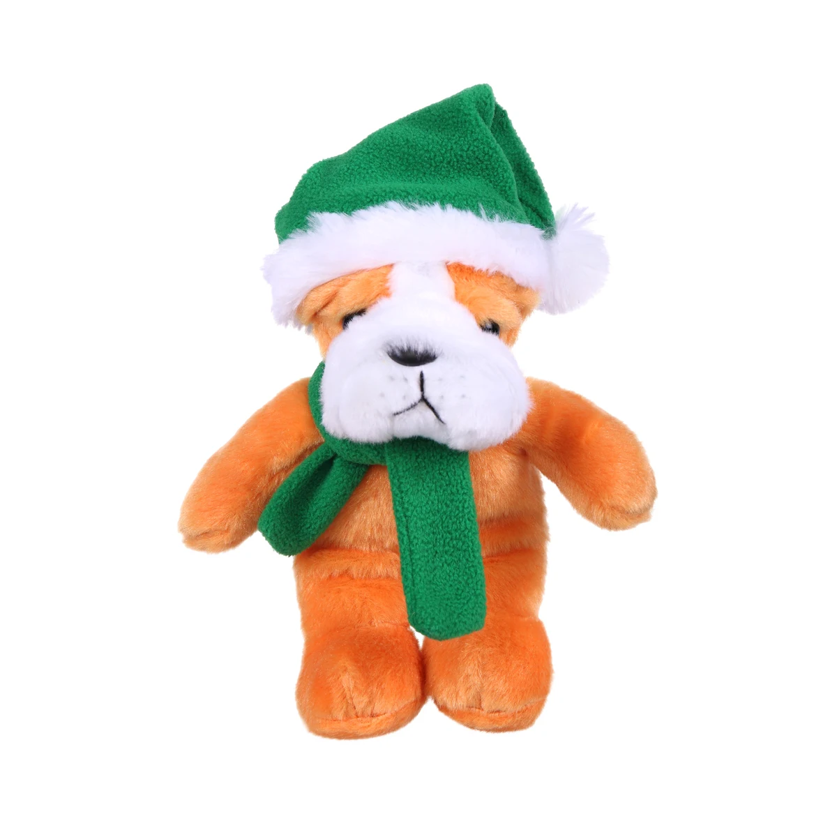 Soft Plush Stuffed Bulldog with Christmas Hat and Scarf 1