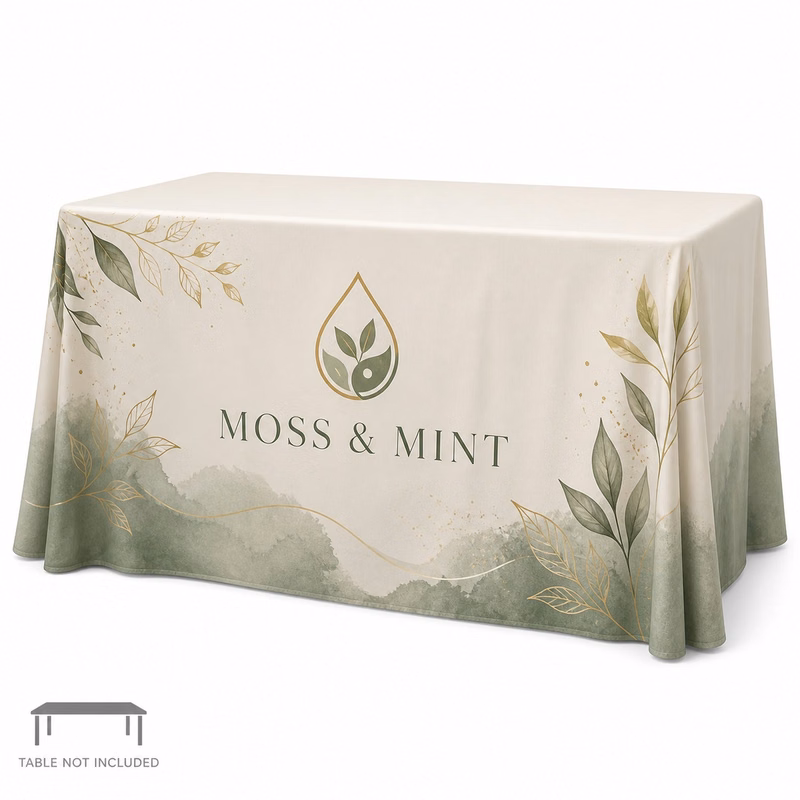 Sublimated Table Cloth for 4' table, Drape style, 4 sided, Closed Back