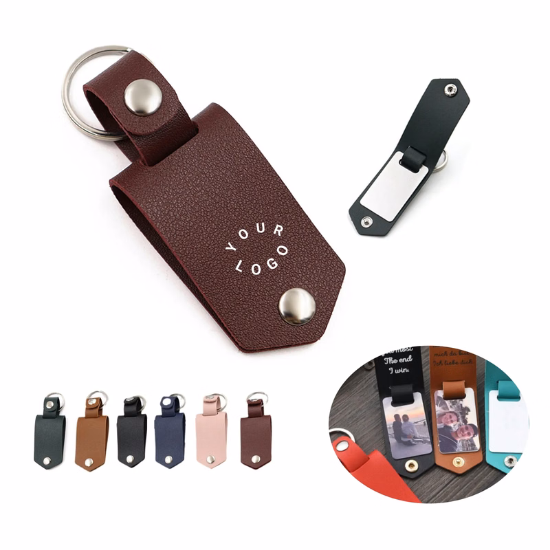 Water Resistant PU Leather Photo Keychain for Travel