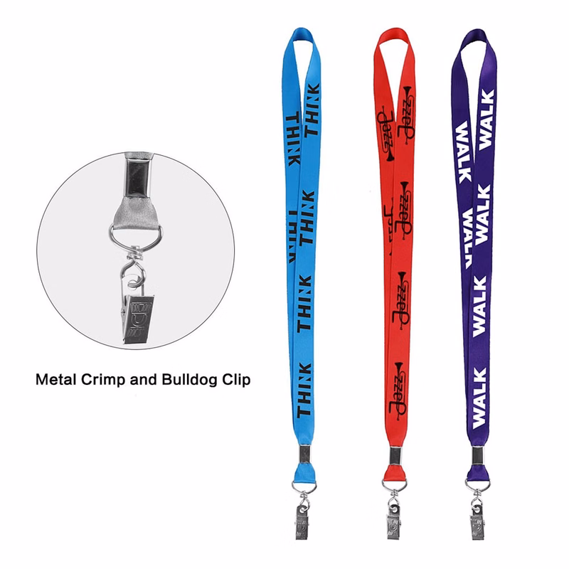 3/4" Custom Sublimated Lanyard W/ Metal Crimp & Bulldog Clip
