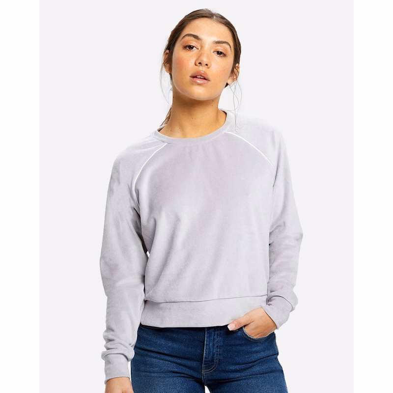 Women's Velour Cropped Long Sleeve Pullover Top - US538