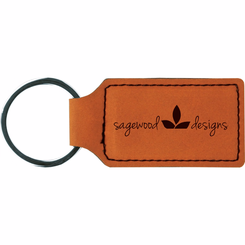 2 3/4" x 1 1/4" Rawhide Leatherette Rectangle Keychain