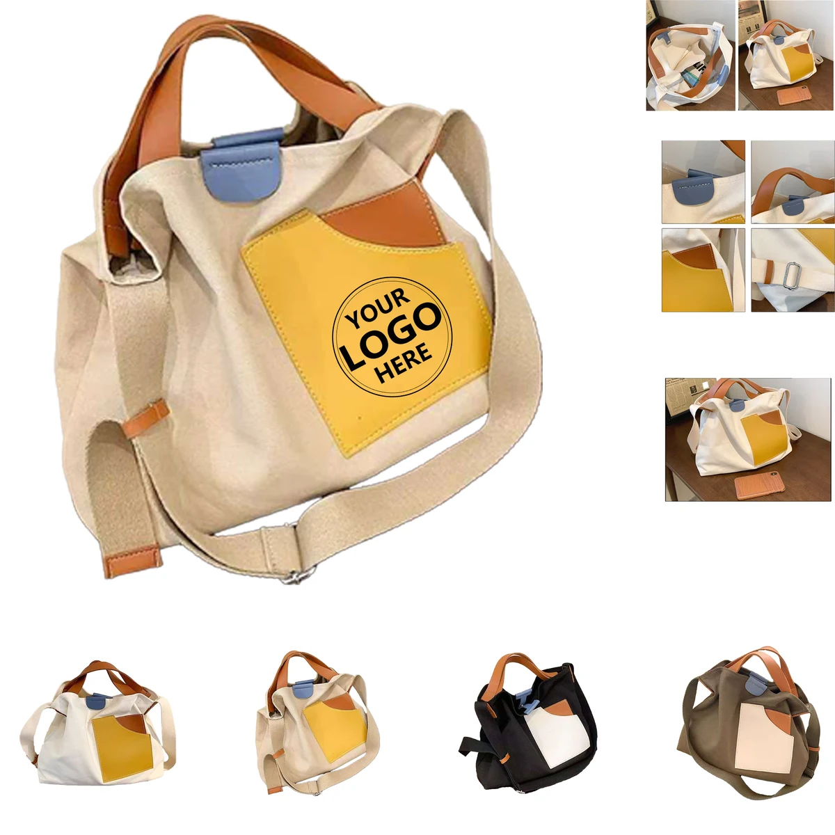 Large Capacity Women's Canvas Tote Bag, custom tote bag with logo imprint 1