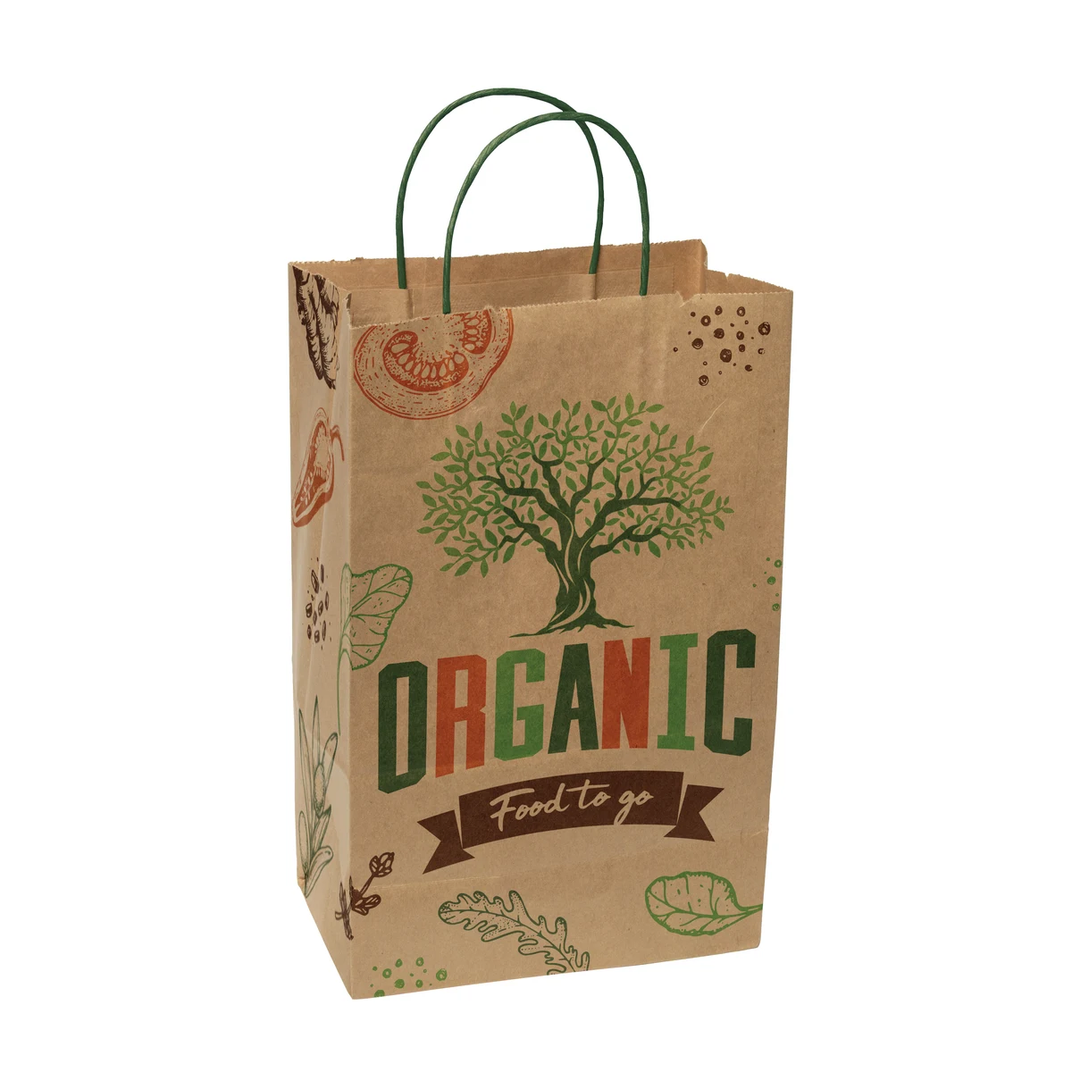 Multi-sided Full Color Natural Shopper Paper Bag - Green Handle (8.5" x 13.375" x 5") 1