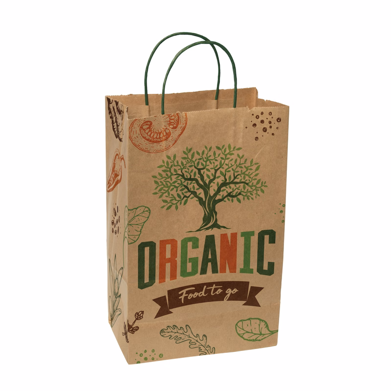 Multi-sided Full Color Natural Shopper Paper Bag - Green Handle (8.5" x 13.375" x 5")