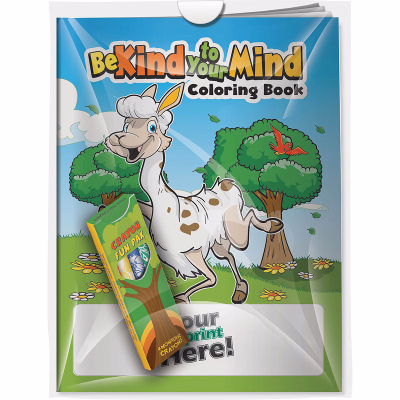 Combo Pack - CB1145 Coloring Book & 4-Pack of Crayons (Imprinted) in a Poly Bag