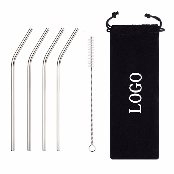 Curved Stainless Steel Drinking Straws 4pcs