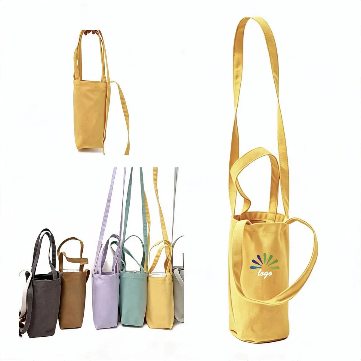 Canvas Water Bottle Carry Pouch Full Color Custom Logo 1