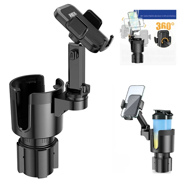 Adjustable Car Cup Holder Expander with Phone Mount 1