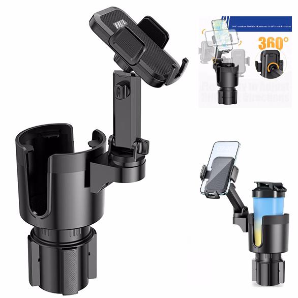 Adjustable Car Cup Holder Expander with Phone Mount