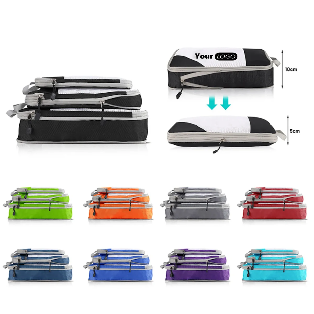 Set of 3 Packing Cubes Foldable Storage Bag Organizer Mesh 1