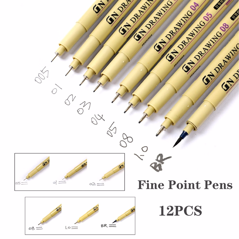 9 Pieces Precision Black Micro Pen Fineliner Ink Pen Ten Piece Set