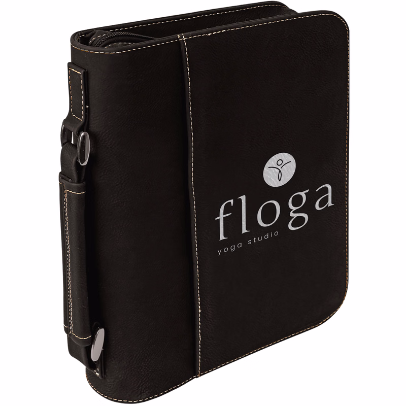 7" x 10" Black & Silver Leatherette Book/Bible Cover with Handle & Zipper