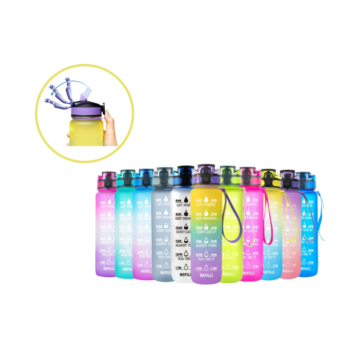 32oz Leakproof Water Bottle with Time Marker & Straw 1