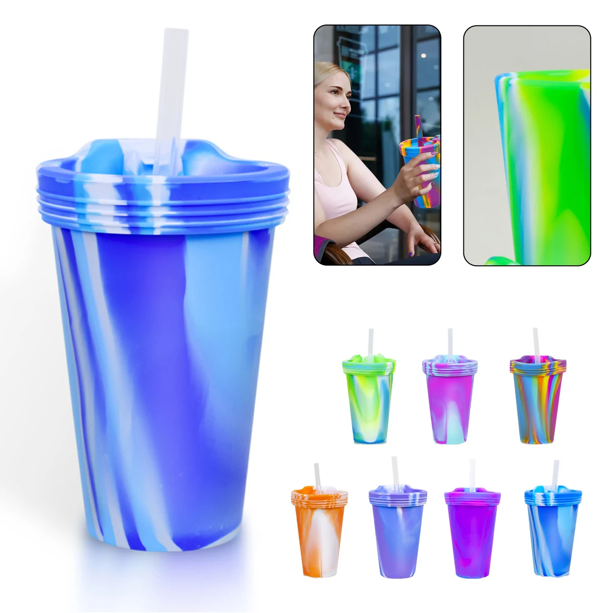 16 Oz. Silicone Tumbler with Lid and Straw 1