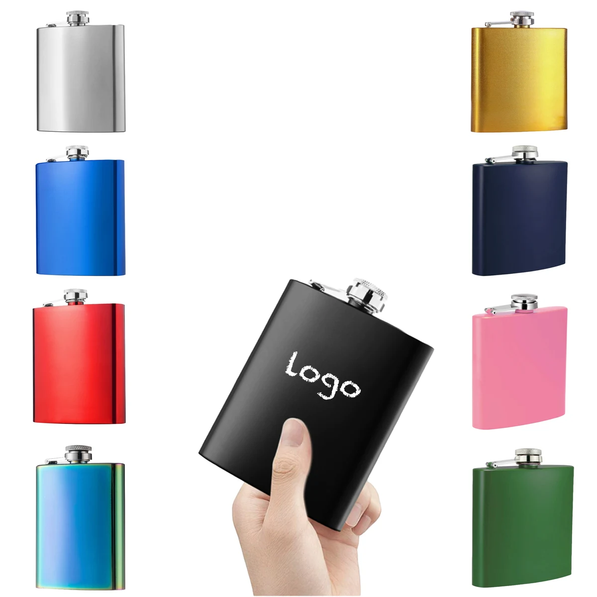 6 oz Stainless Steel Portable Flask, custom water bottle with logo imprint 1