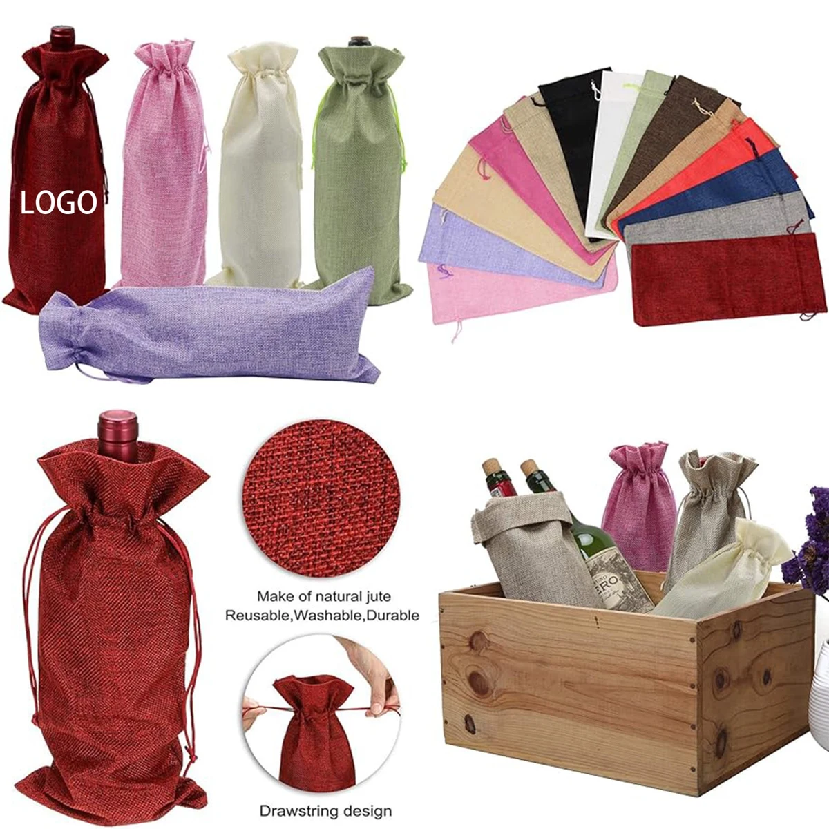 Burlap Linen Wine Bags 1