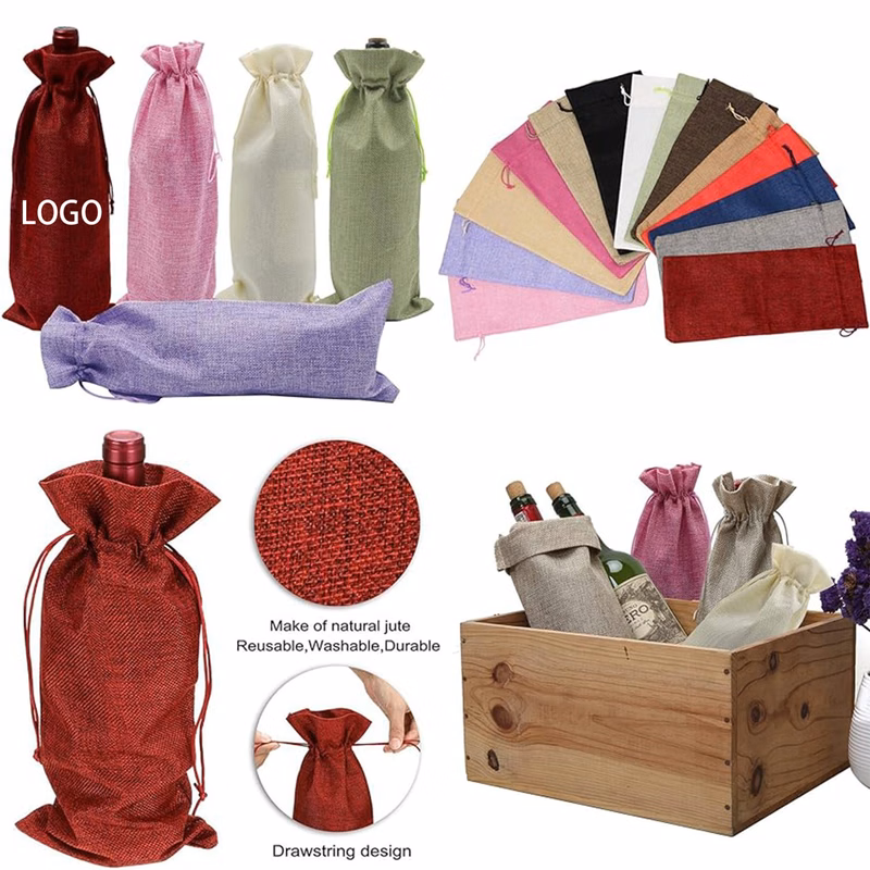 Burlap Linen Wine Bags