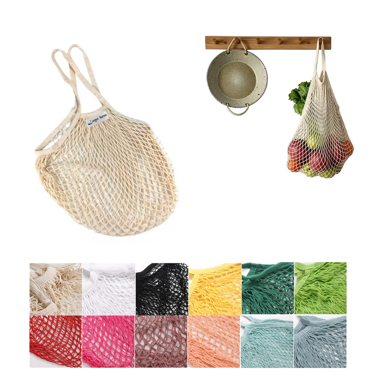 Poly Cotton Mesh Carry Handbag, custom tote bag with logo imprint 1