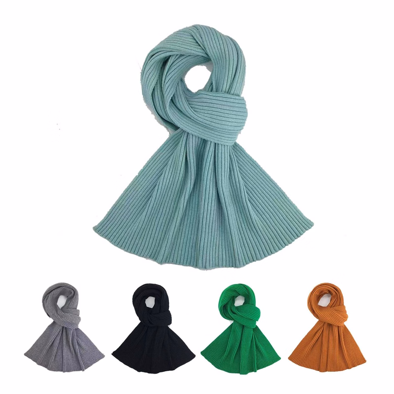 Acrylic double layer kids knitted scarf with polar fleece