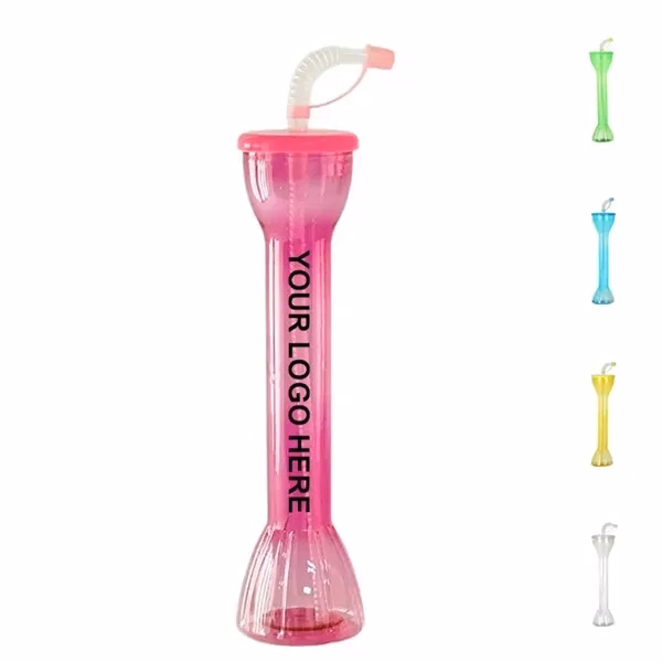Custom 18 oz Food Safe Plastic Yard Cup With Straw — Leakproof Party Beverage Promo